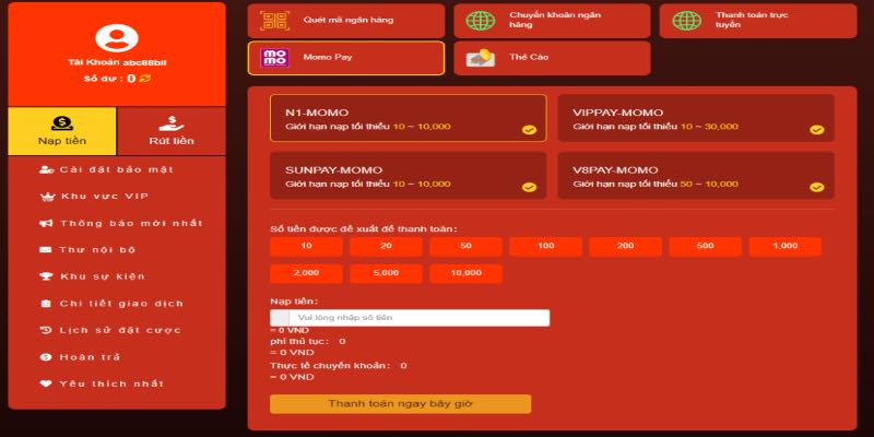 Hướng dẫn nạp tiền ABC8